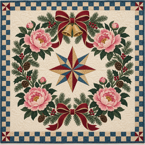 Peony Christmas Wreath TD271026067 Quilt Blanket — original design
