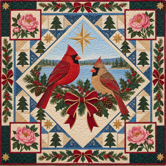 Cardinal among Peonies Christmas Star TD271026068 Quilt Blanket — original design