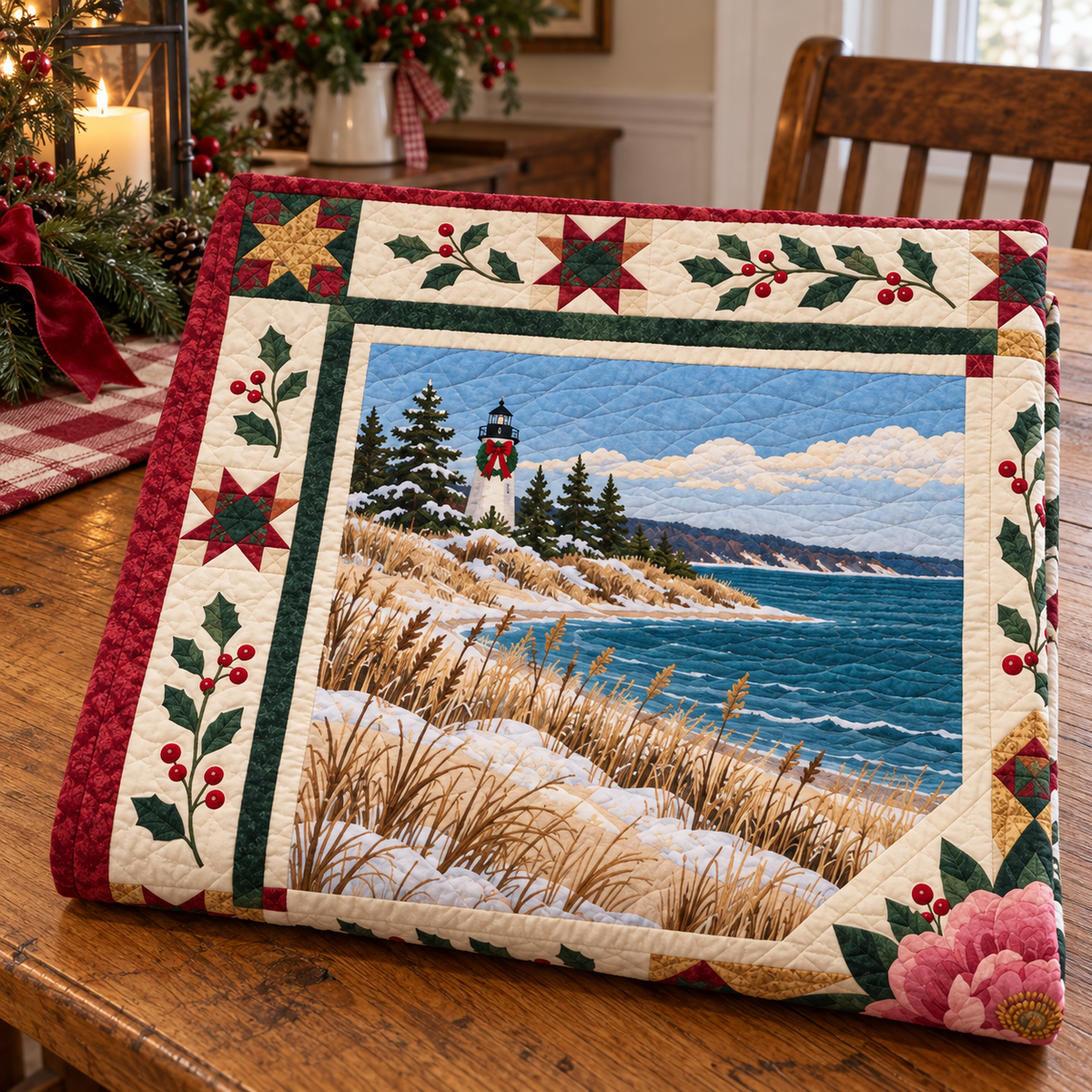 Indiana Christmas Windows TD271026070 Quilt Blanket — folded mockup
