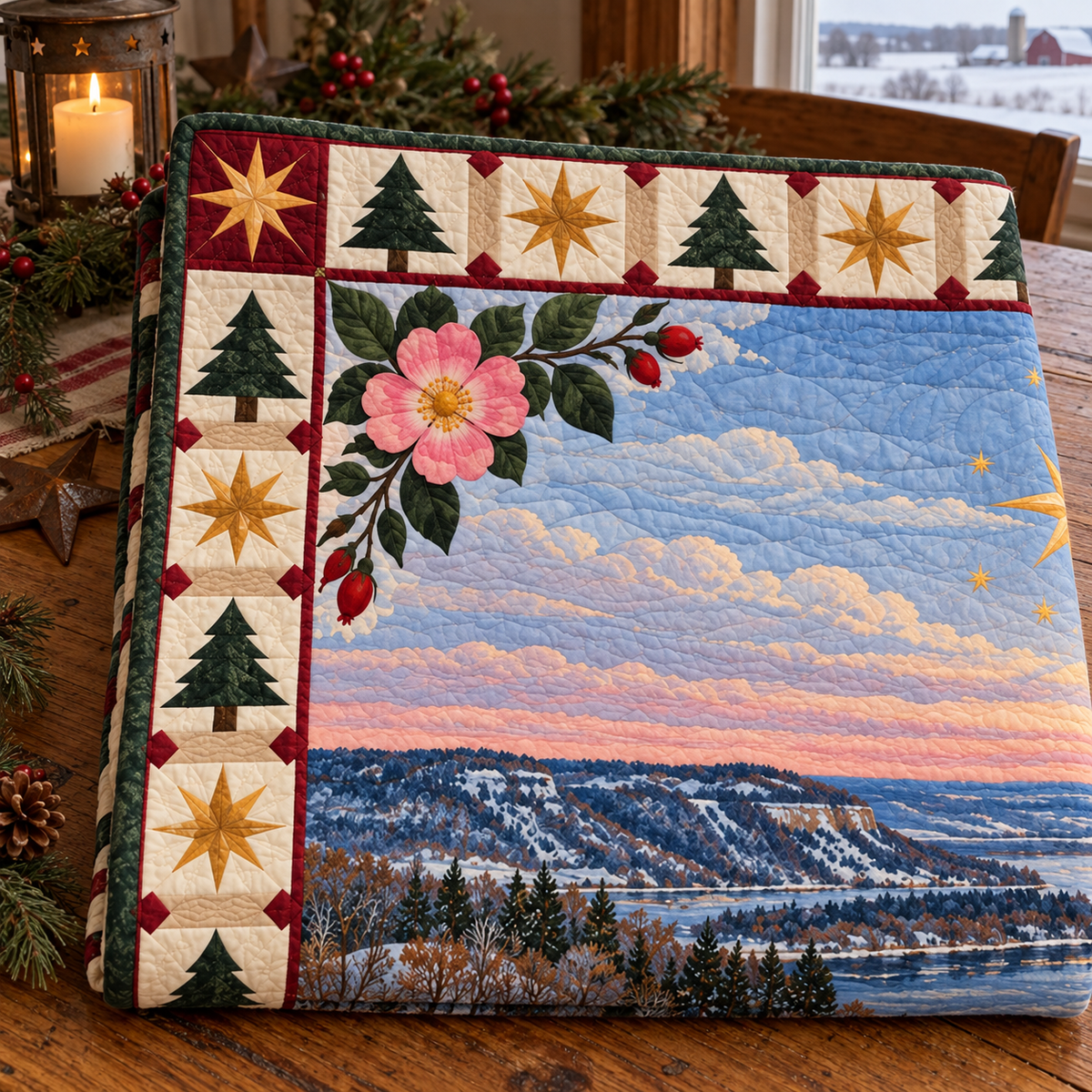 River Valley Wild Rose Christmas Eve TD271026071 Quilt Blanket — folded mockup