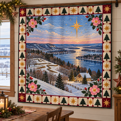 River Valley Wild Rose Christmas Eve TD271026071 Quilt Blanket — hanging mockup