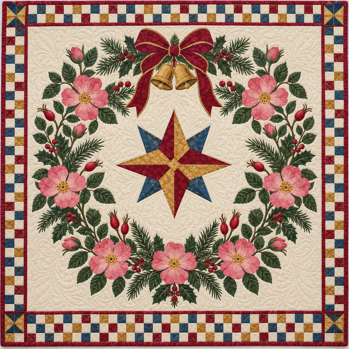 Wild rose Christmas Wreath TD271026072 Quilt Blanket — original design