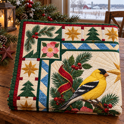 Goldfinch and Wild Rose Christmas Star TD271026073 Quilt Blanket — folded mockup