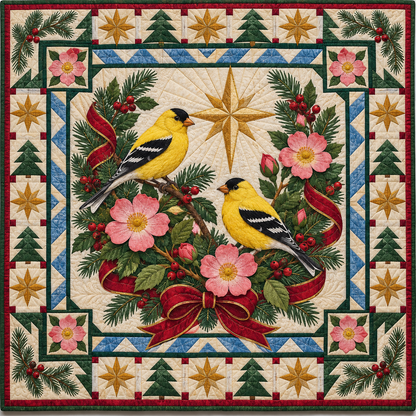 Goldfinch and Wild Rose Christmas Star TD271026073 Quilt Blanket — original design