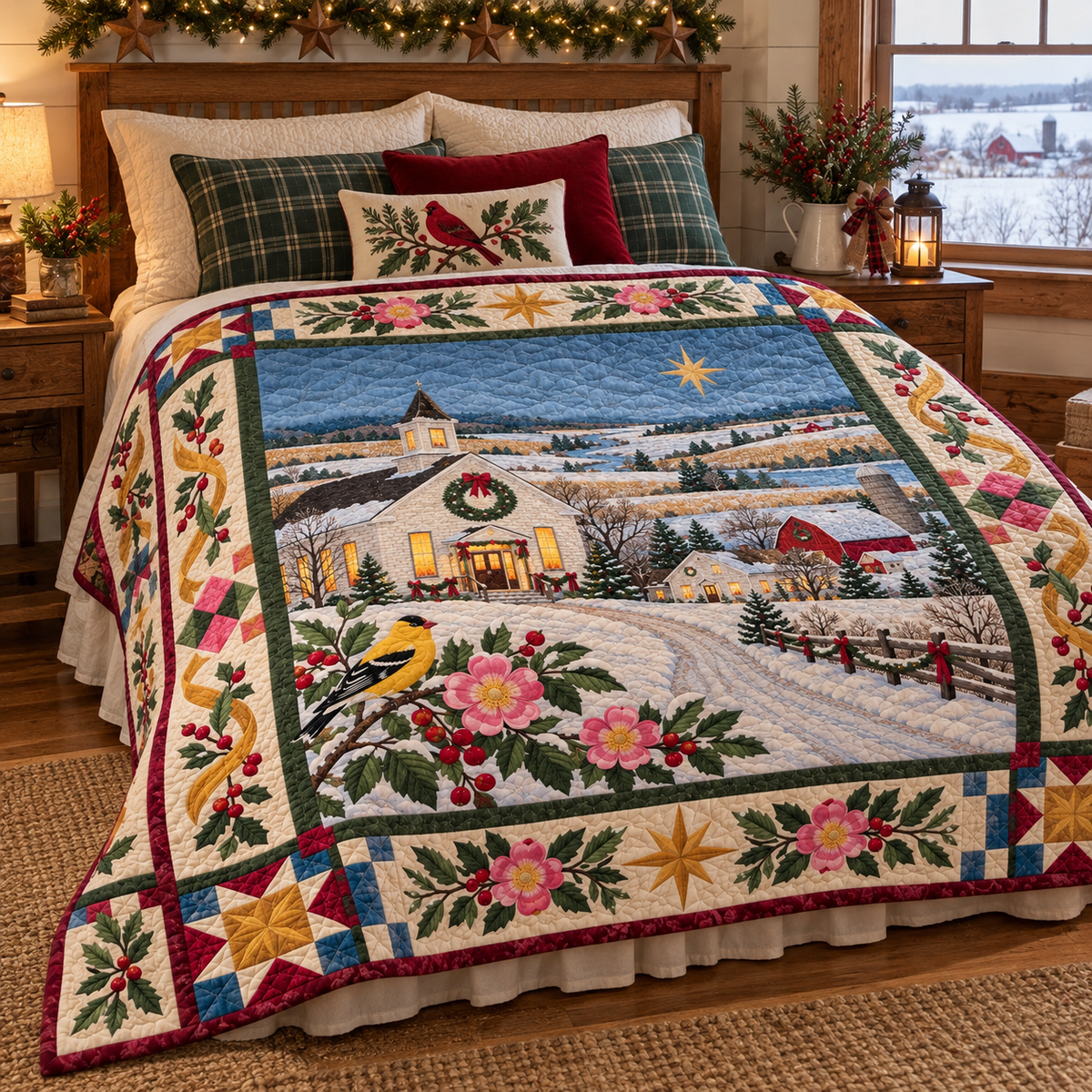 West Branch Hearth Christmas Homecoming TD271026074 Quilt Blanket — bed mockup