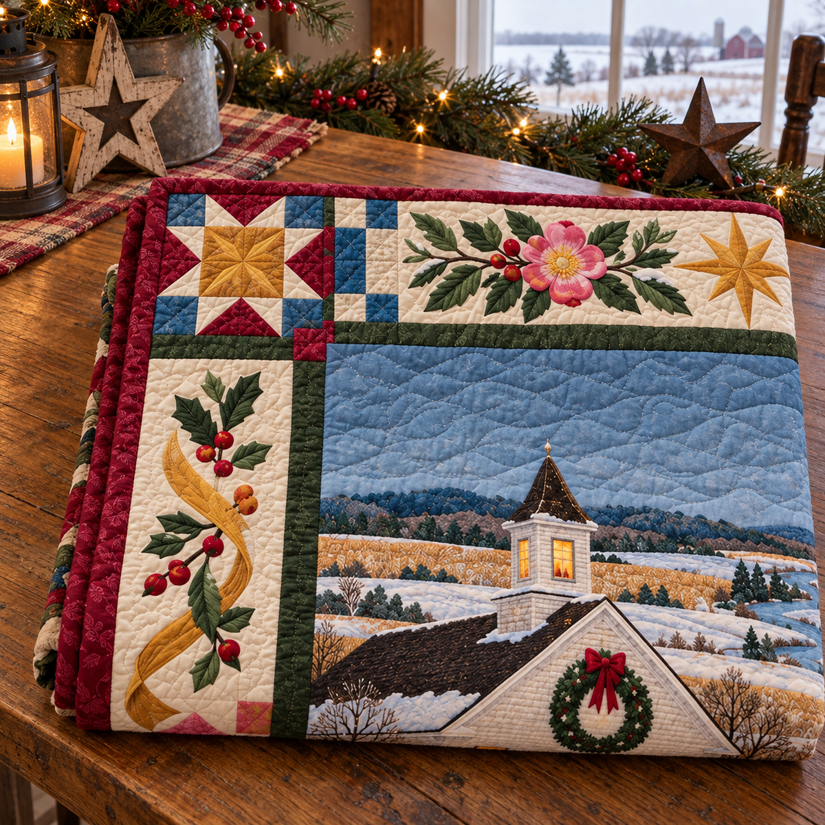 West Branch Hearth Christmas Homecoming TD271026074 Quilt Blanket — folded mockup