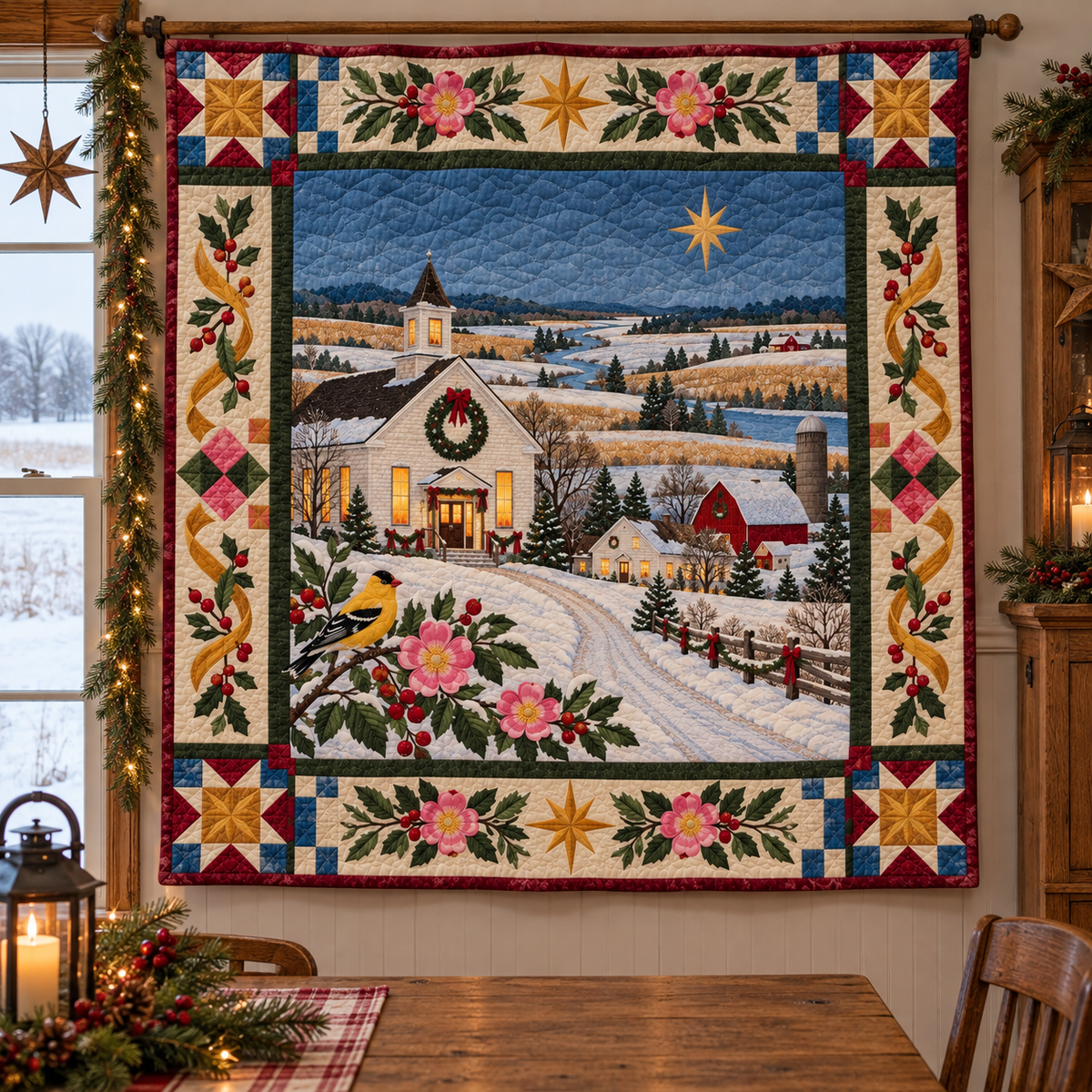 West Branch Hearth Christmas Homecoming TD271026074 Quilt Blanket — hanging mockup