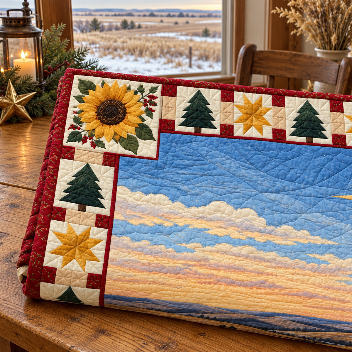 Flint Hills Sunflower Christmas Eve TD271026076 Quilt Blanket — folded mockup