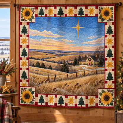 Flint Hills Sunflower Christmas Eve TD271026076 Quilt Blanket — hanging mockup