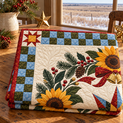 Sunflower Christmas Wreath TD271026077 Quilt Blanket — folded mockup