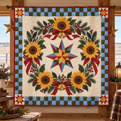 Sunflower Christmas Wreath TD271026077 Quilt Blanket — hanging mockup