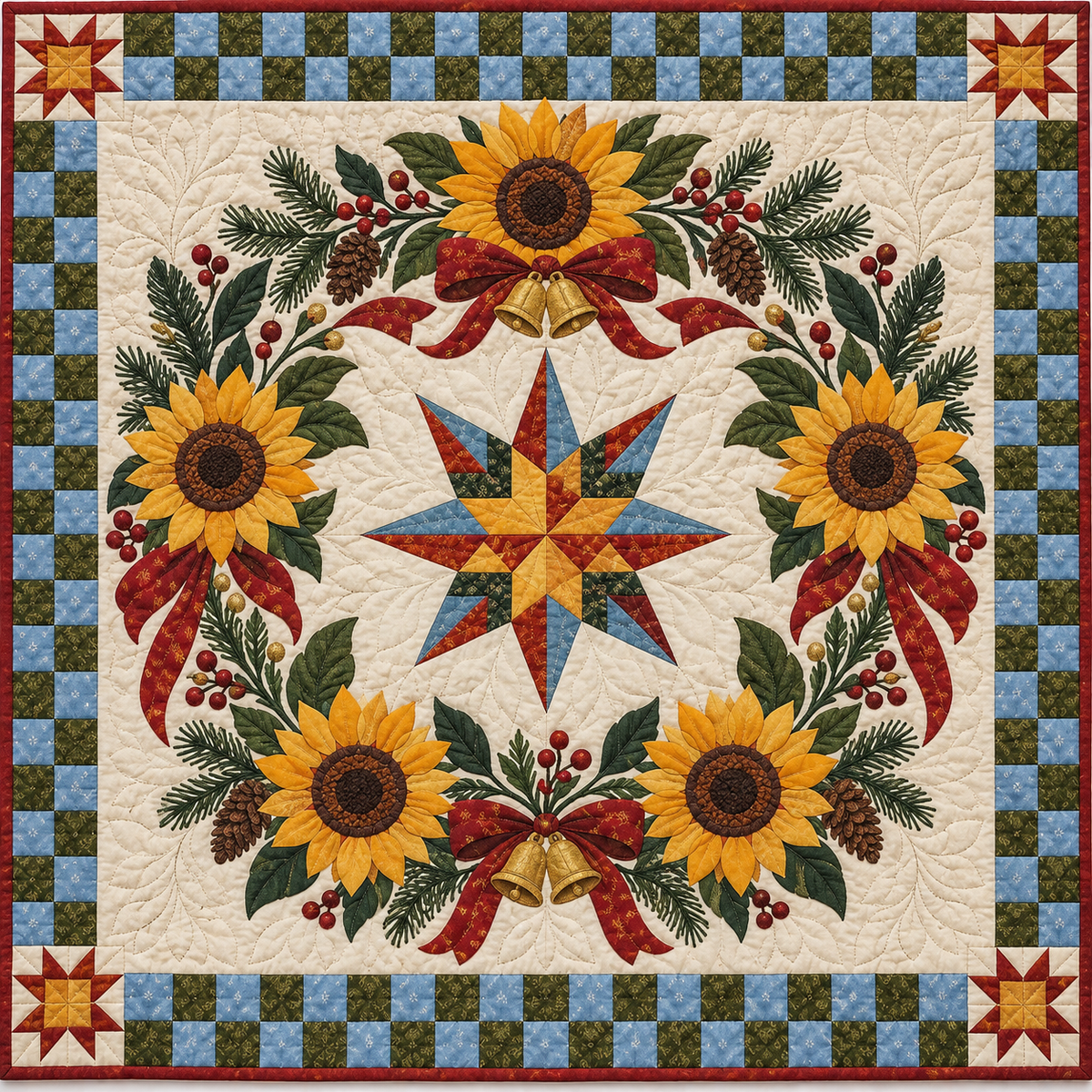 Sunflower Christmas Wreath TD271026077 Quilt Blanket — original design