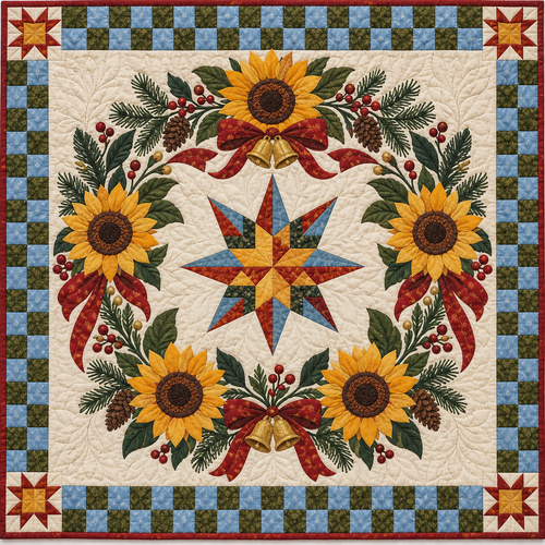 Sunflower Christmas Wreath TD271026077 Quilt Blanket — original design
