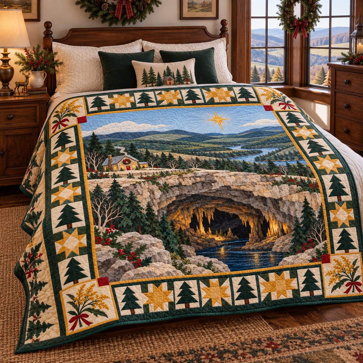 Goldenrod Hollows Christmas Eve TD271026081 Quilt Blanket — bed mockup