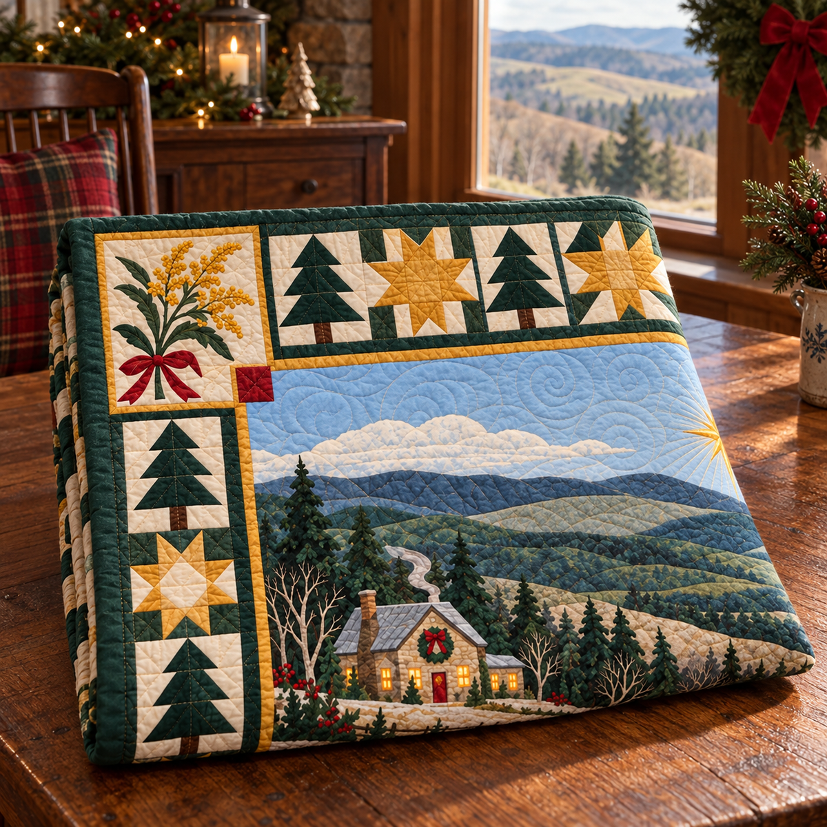 Goldenrod Hollows Christmas Eve TD271026081 Quilt Blanket — folded mockup