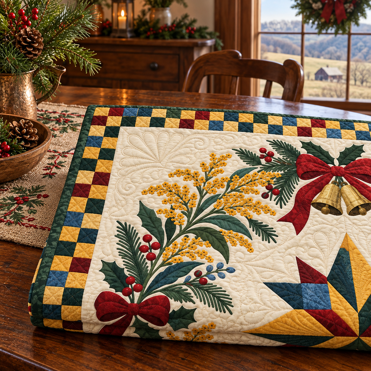 Goldenrod Christmas Wreath TD271026082 Quilt Blanket — folded mockup
