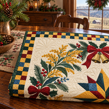 Goldenrod Christmas Wreath TD271026082 Quilt Blanket — folded mockup