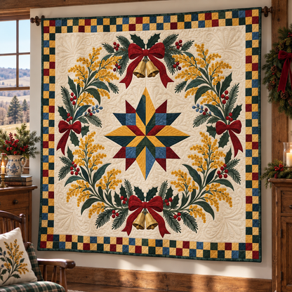 Goldenrod Christmas Wreath TD271026082 Quilt Blanket — hanging mockup