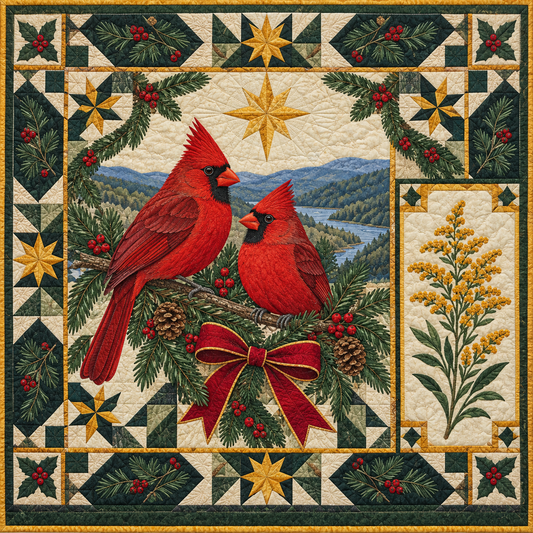 Cardinal in Goldenrod Christmas Star TD271026083 Quilt Blanket — original design
