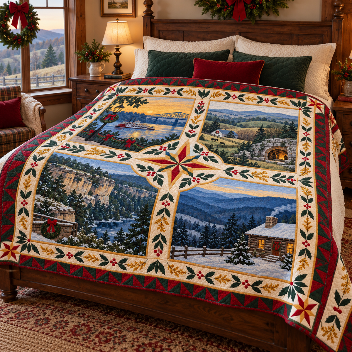 Kentucky Christmas Windows TD271026085 Quilt Blanket — bed mockup