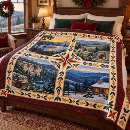 Kentucky Christmas Windows TD271026085 Quilt Blanket — bed mockup