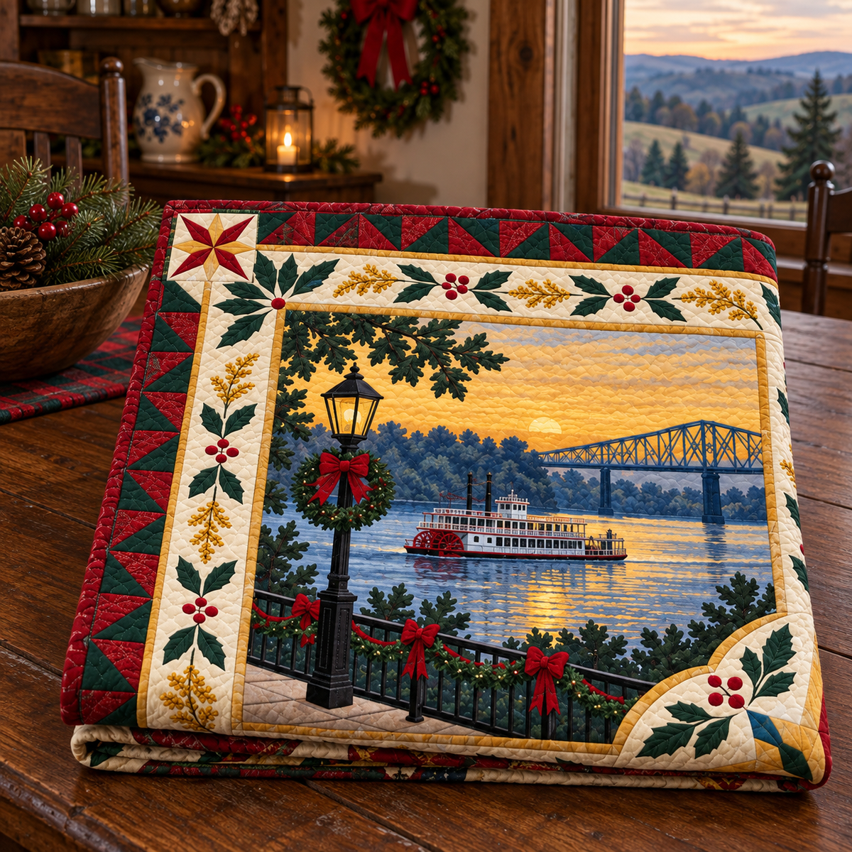 Kentucky Christmas Windows TD271026085 Quilt Blanket — folded mockup