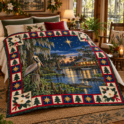 Bayou Magnolia Christmas Eve TD271026086 Quilt Blanket — bed mockup