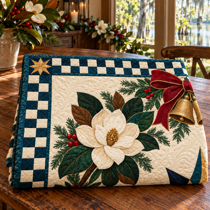 Southern magnolia Christmas Wreath TD271026087 Quilt Blanket — folded mockup