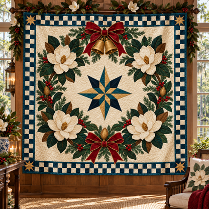 Southern magnolia Christmas Wreath TD271026087 Quilt Blanket — hanging mockup