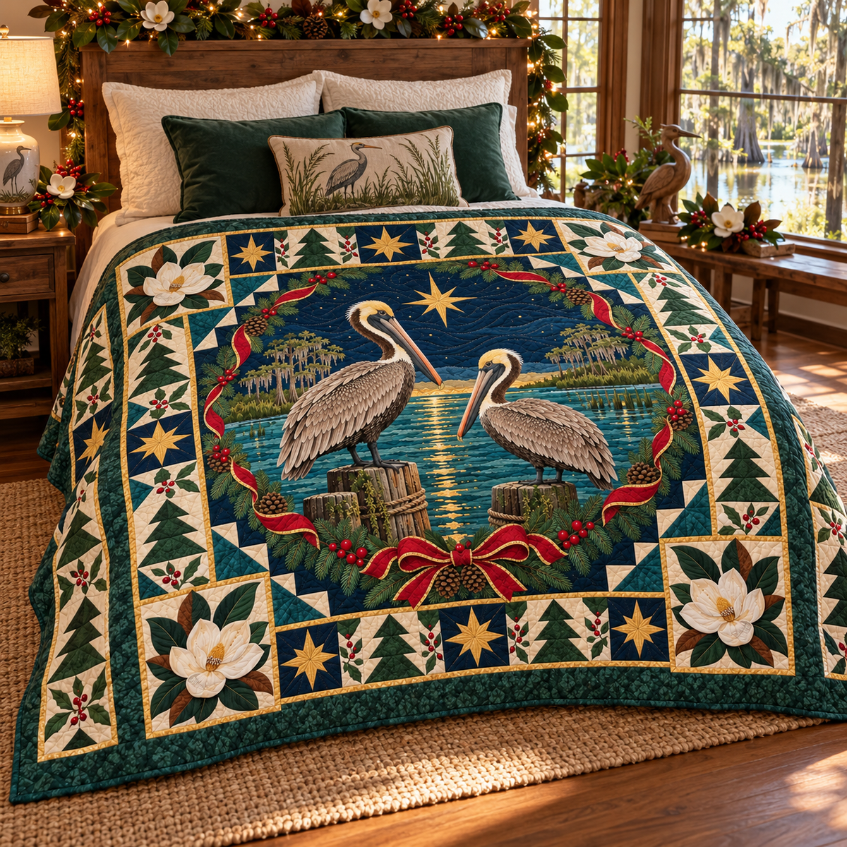 Pelican Bayou Light Christmas Star TD271026088 Quilt Blanket — bed mockup