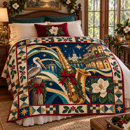 Magnolia Jazz Rhythm Christmas Homecoming TD271026089 Quilt Blanket — bed mockup