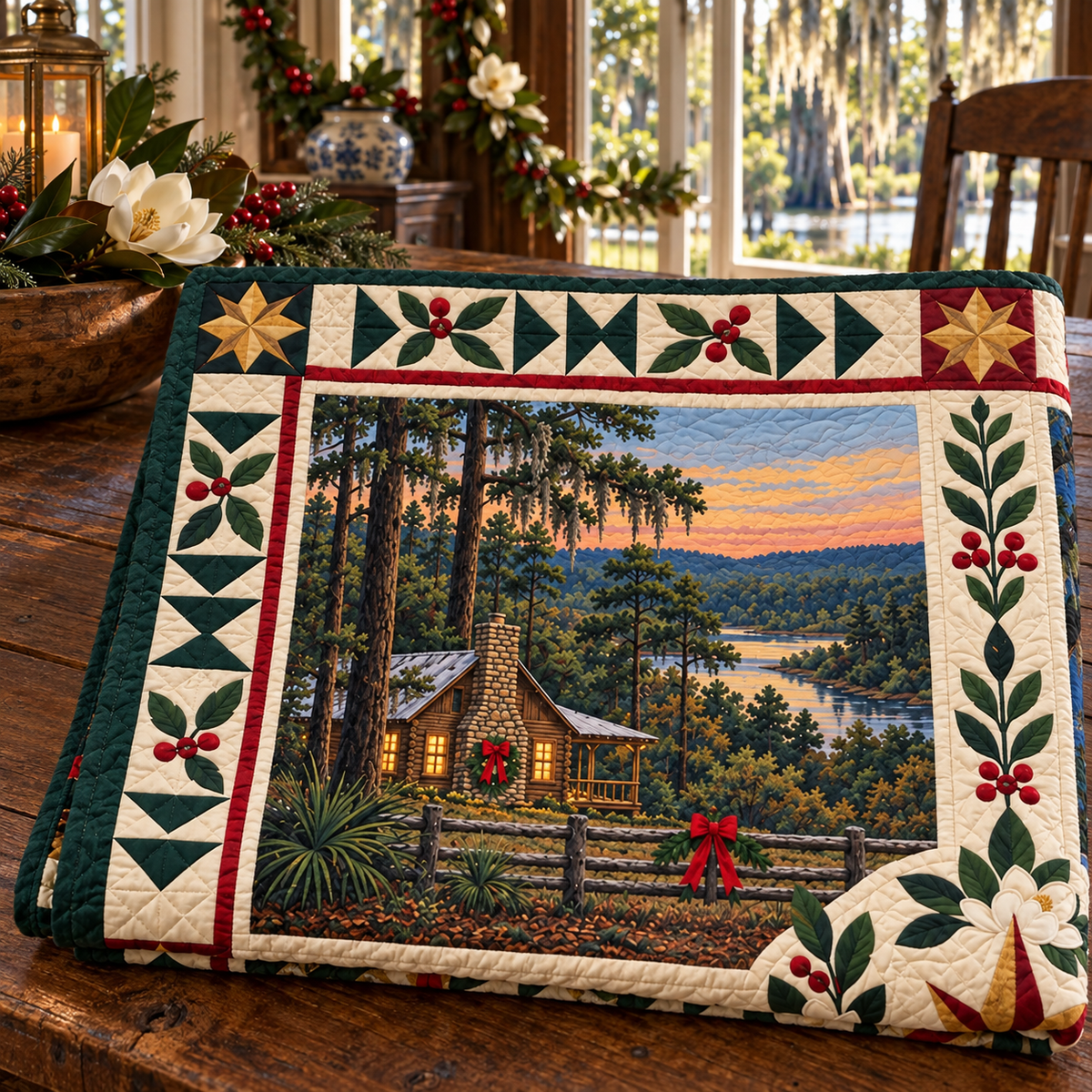 Louisiana Christmas Windows TD271026090 Quilt Blanket — folded mockup