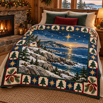 Pine and Granite Tide Christmas Eve TD271026091 Quilt Blanket — bed mockup