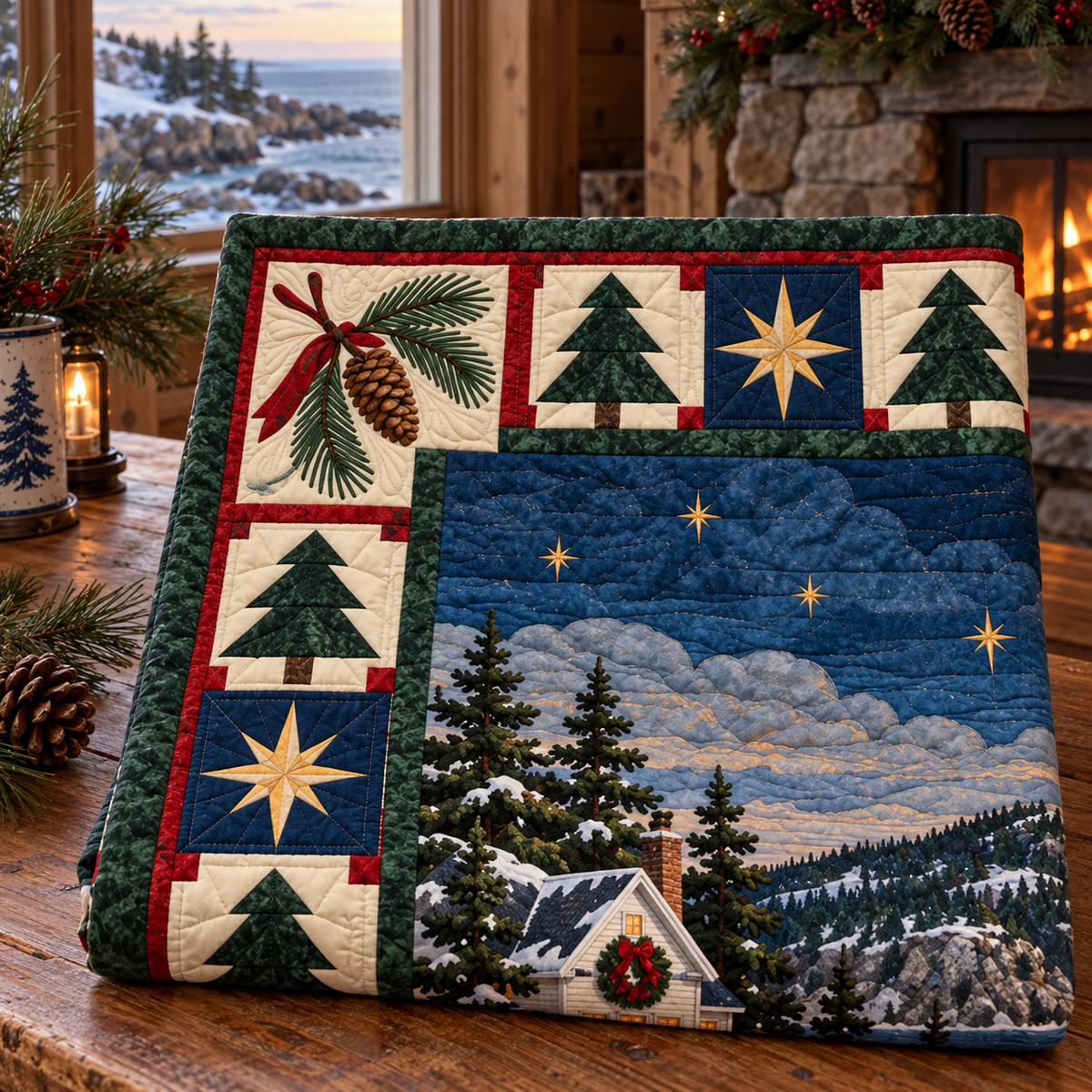 Pine and Granite Tide Christmas Eve TD271026091 Quilt Blanket — folded mockup