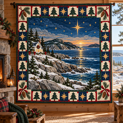 Pine and Granite Tide Christmas Eve TD271026091 Quilt Blanket — hanging mockup