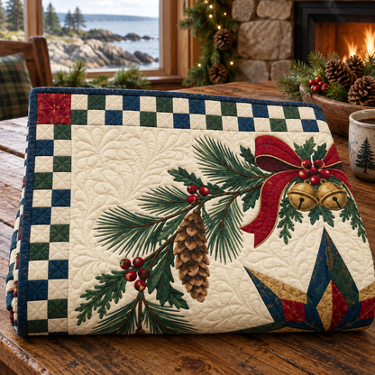 Pine Tassel Medallion Christmas Wreath TD271026092 Quilt Blanket — folded mockup
