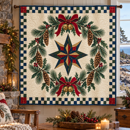 Pine Tassel Medallion Christmas Wreath TD271026092 Quilt Blanket — hanging mockup
