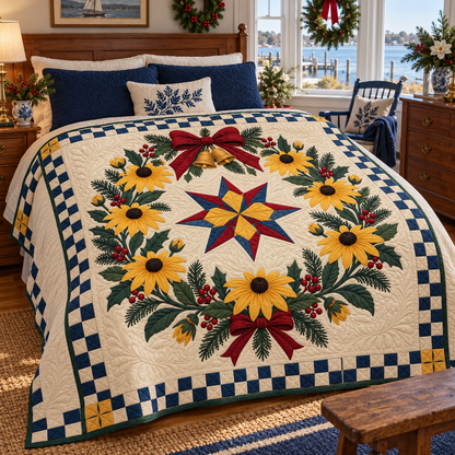 Black-eyed Susan Christmas Wreath TD271026097 Quilt Blanket — bed mockup