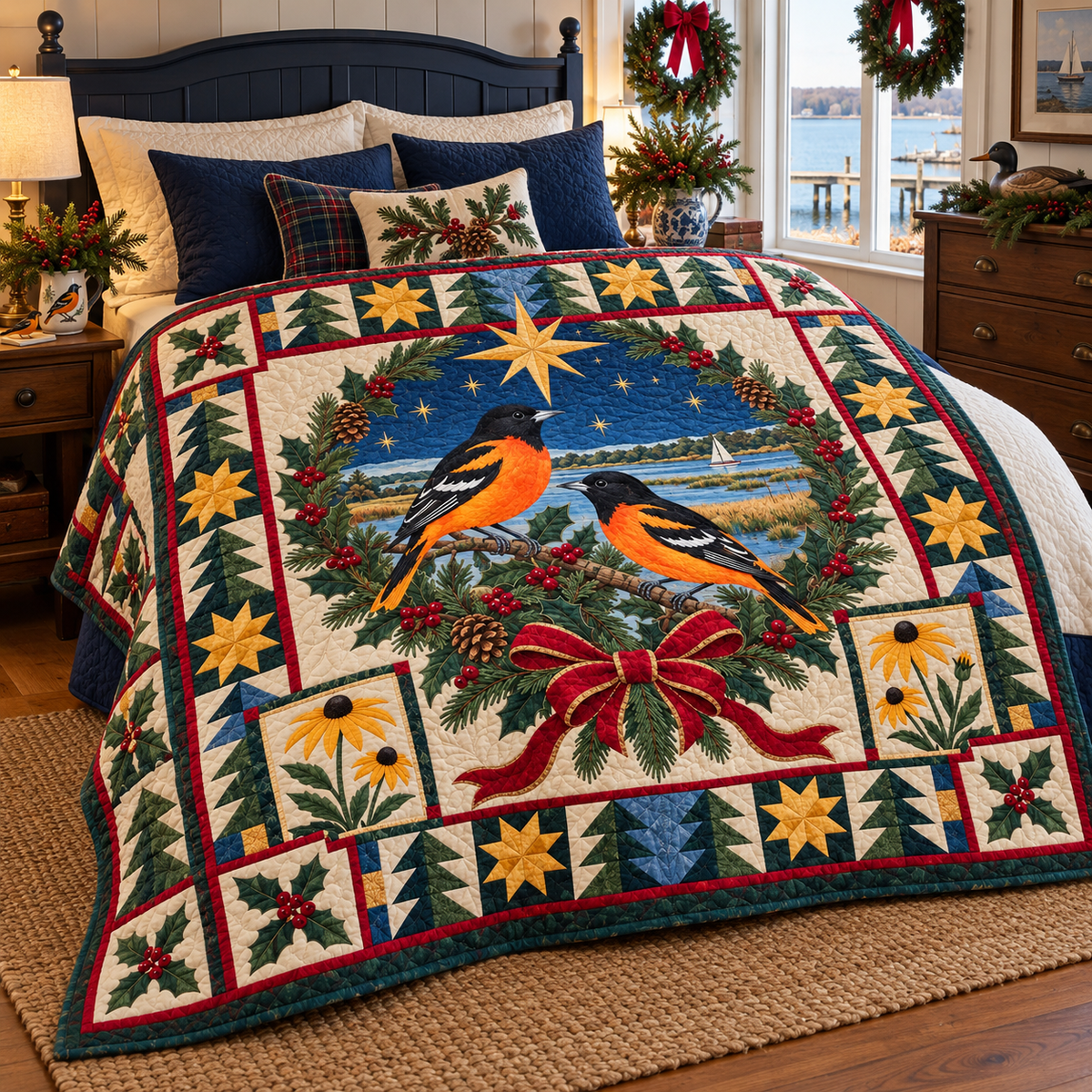 Oriole and Susan Christmas Star TD271026098 Quilt Blanket — bed mockup