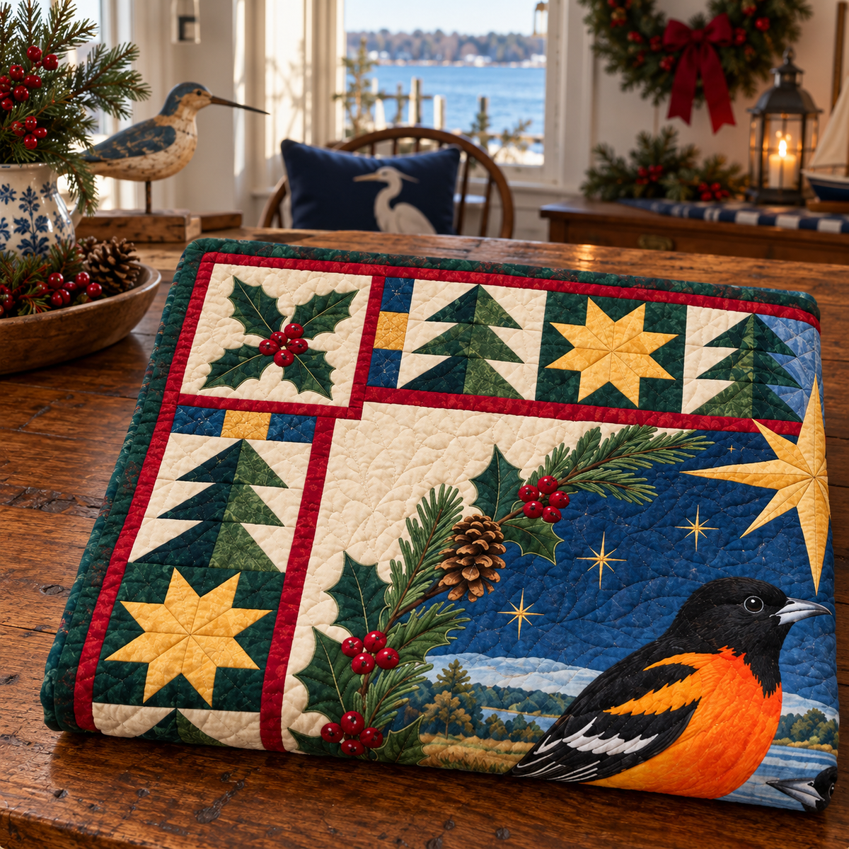 Oriole and Susan Christmas Star TD271026098 Quilt Blanket — folded mockup