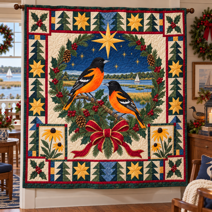 Oriole and Susan Christmas Star TD271026098 Quilt Blanket — hanging mockup