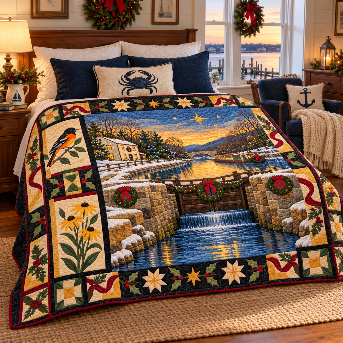 Potomac Lockstones Christmas Homecoming TD271026099 Quilt Blanket — bed mockup