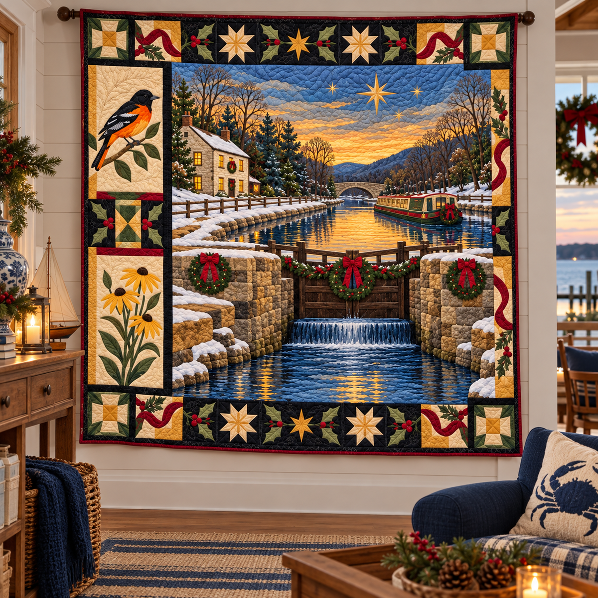 Potomac Lockstones Christmas Homecoming TD271026099 Quilt Blanket — hanging mockup