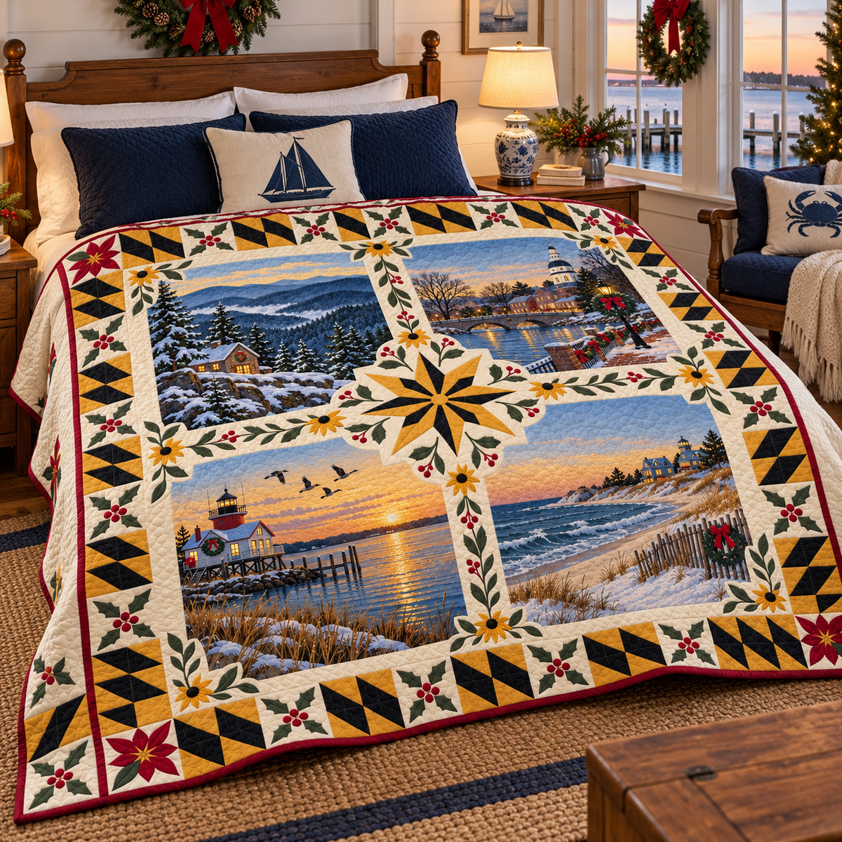 Maryland Christmas Windows TD271026100 Quilt Blanket — bed mockup