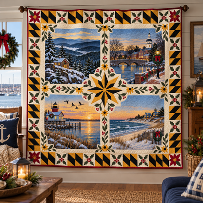Maryland Christmas Windows TD271026100 Quilt Blanket — hanging mockup