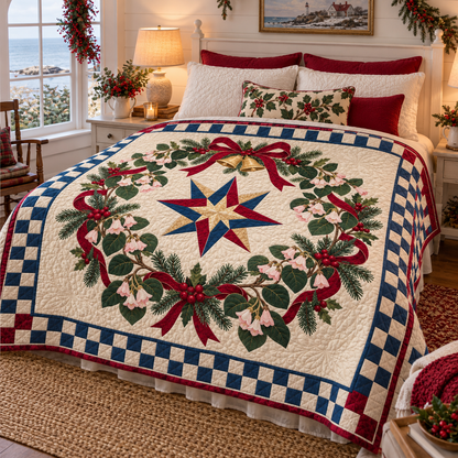 Mayflower Christmas Wreath TD271026102 Quilt Blanket — bed mockup