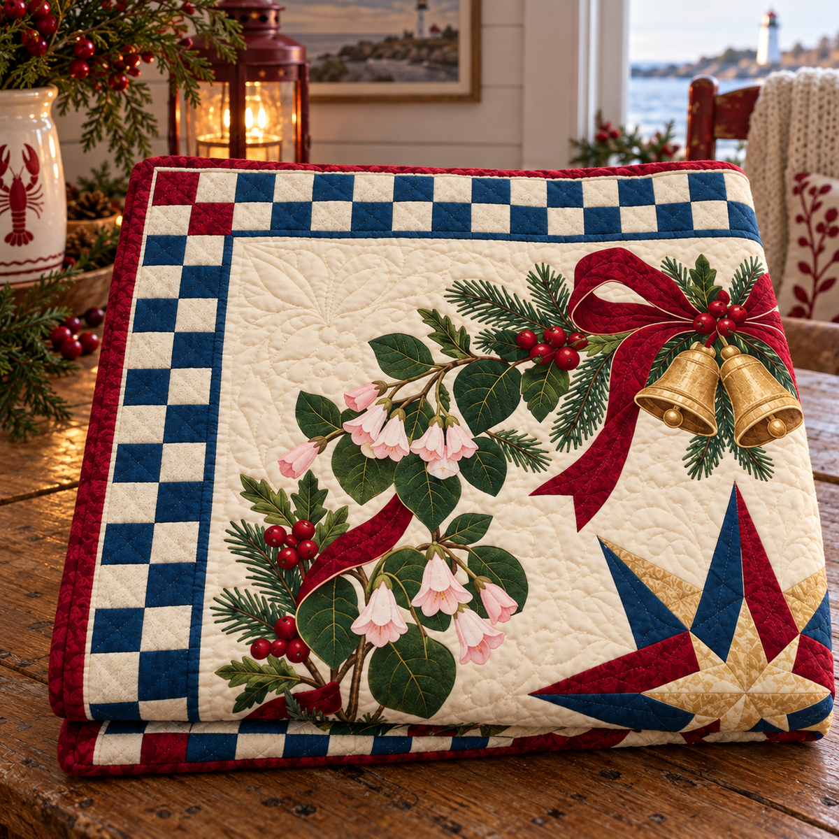 Mayflower Christmas Wreath TD271026102 Quilt Blanket — folded mockup