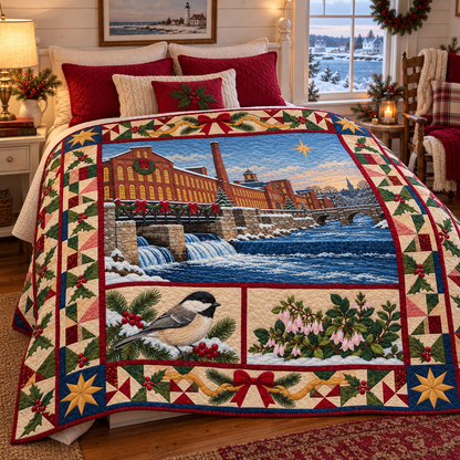 Lowell Loom and Water Christmas Homecoming TD271026104 Quilt Blanket — bed mockup