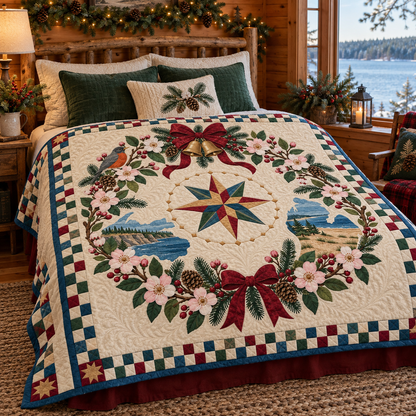 Sweet crabapple blossom Christmas Wreath TD271026107 Quilt Blanket — bed mockup