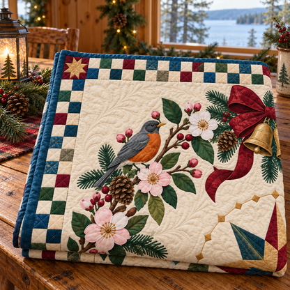 Sweet crabapple blossom Christmas Wreath TD271026107 Quilt Blanket — folded mockup